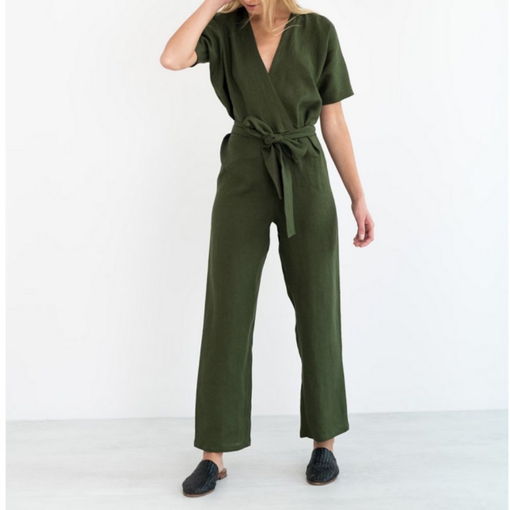 LOVEANDCONFUSE - Aurora Linen Jumpsuit in Forest Green - Picture 2 of 6